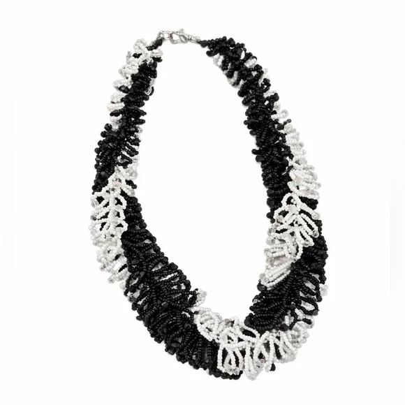 Handmade Black & White Beaded Statement Choker Necklace – New - Picture 2 of 3